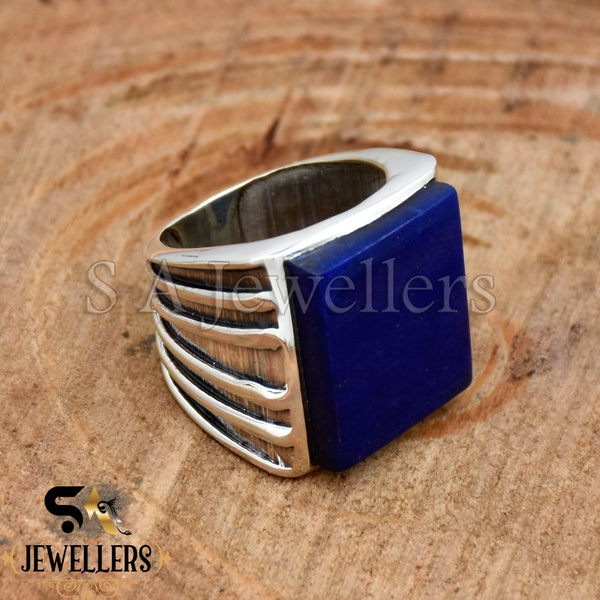 Lapis Lazuli Ring, 925 Sterling Silver Ring, Handmade Ring, Statement Ring, Cushion Gemstone Ring, Men's Ring, Huge Ring, Gift For him