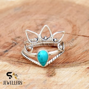 Handmade Turquoise Sterling Silver Ring: Dainty Chevron Stacking Ring