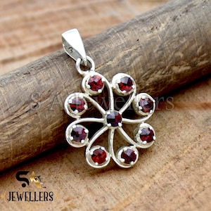 Handmade Faceted Garnet Pendant: 925 Sterling Silver Multi-Stone
