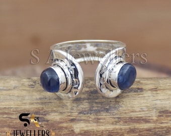 Anillo redondo de cianita azul hecho a mano: joya de plata de ley 925 con un toque de distinción.
