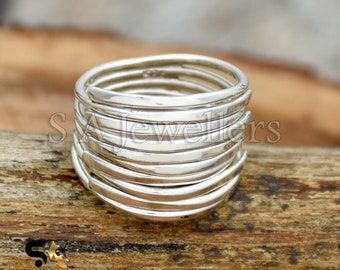 Bague enveloppante faite main en argent sterling 925, bague en fil d'argent épais, bague tendance, bague large en argent, multicouche, bijoux faits main