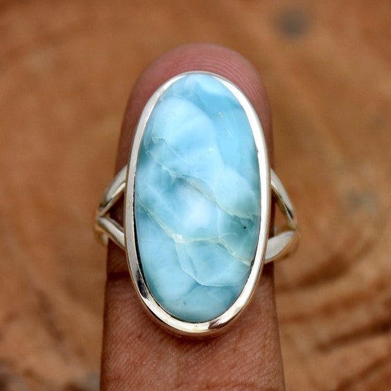 アクセサリー Larimar Silver Ring   used Vintage Marked STS 925 Sterling Silver & Larimar Cabochon