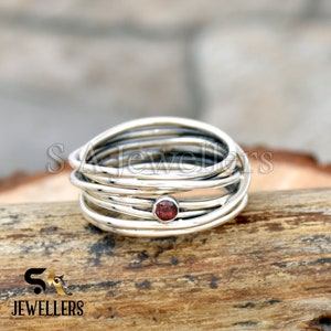 Natural Garnet Ring, Handmade Wraparound Wire Ring, 925 Sterling Silver Ring, Women Wedding Ring, Multi Layer Wire Ring, Modern Design Ring