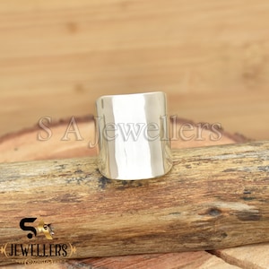 Silver Wide Band, 925 Sterling Silver Ring, Handmade Ring,Adjustable Cuff Band Ring, Wedding Ring, Long Cigar Ring Tube Ring, 25mm Wide Ring