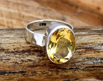 Bague en citrine naturelle, bague en argent sterling 925, bague en citrine jaune, bague faite main avec pierres précieuses ovales, bague tendance, cadeau d'anniversaire pour elle