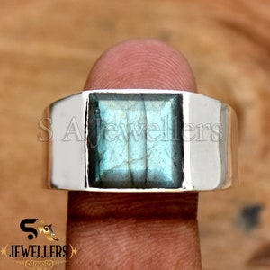 Natural Labradorite Ring, Men's Ring 925 Sterling Silver Ring, Handmade Ring, Cushion Gemstone Ring, Wedding Ring, Anniversary Gift For Him