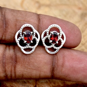 Garnet Stud Earrings: 925 Sterling Silver Indian Jewelry