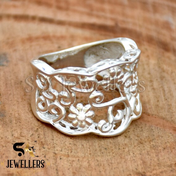 Sterling Silver Filigree Ring: Handmade Leaf Flower Jewelry - Etsy