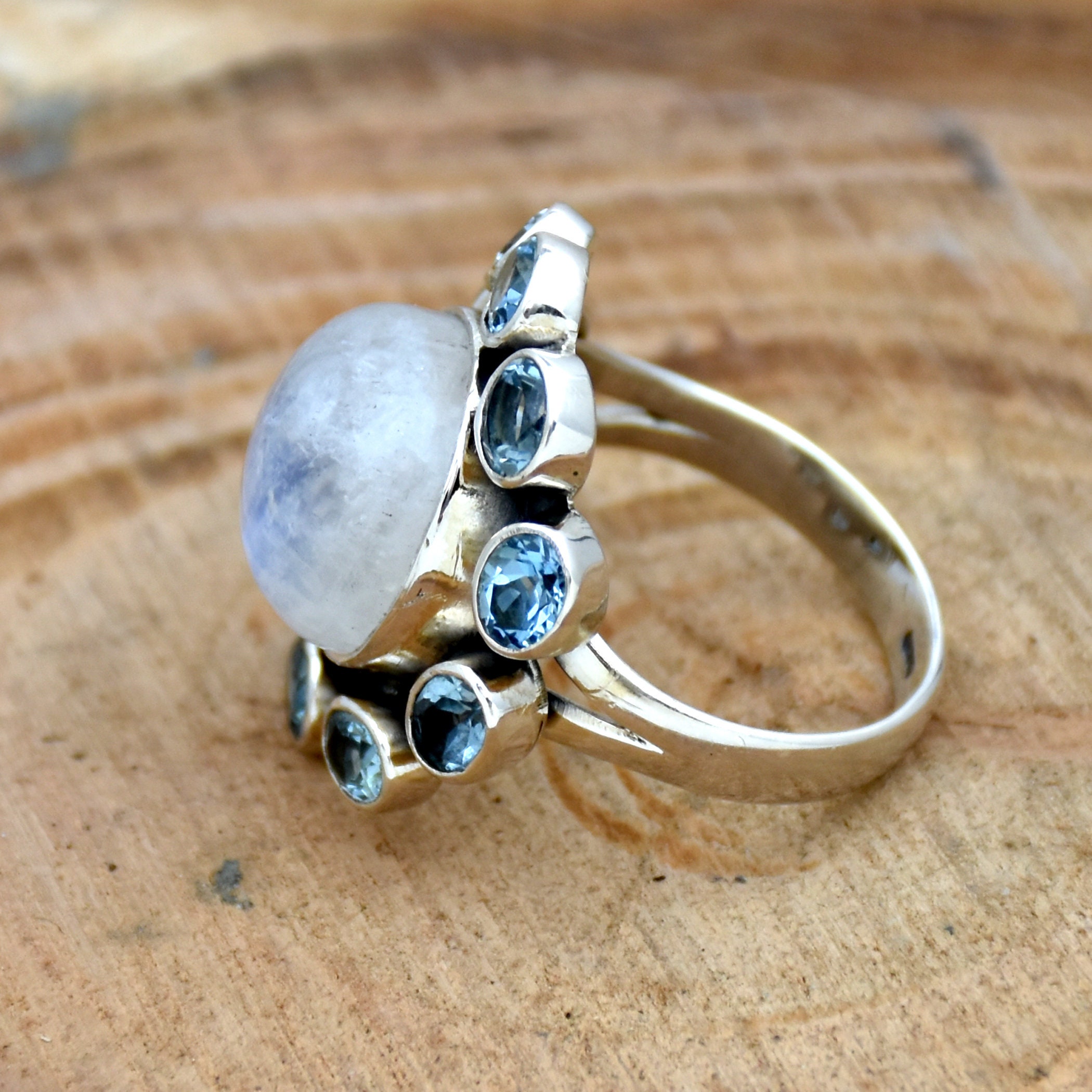 Moonstone and Blue Topaz Ring 925 Sterling Silver Ring - Etsy UK