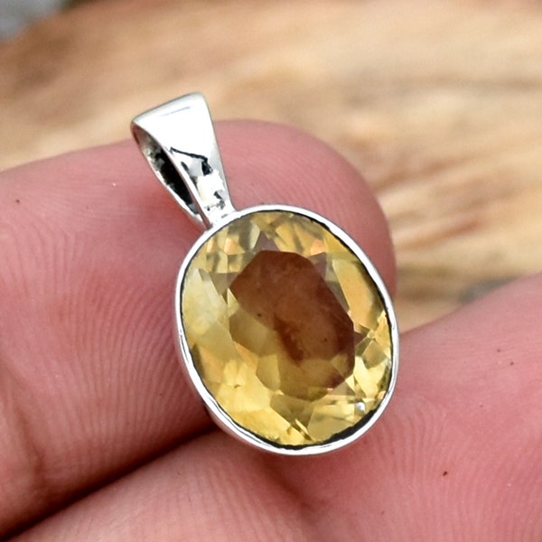 Natural Citrine Pendant, Sterling Silver Pendant, Yellow Citrine Pendant Pendant, Statement Pendant, Oval Gemstone Pendant Handmade Jewelry