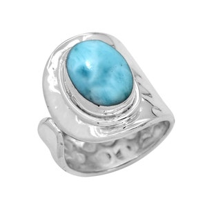 Larimar Adjustable Ring, 925 Sterling Silver Ring, Natural Larimar Ring, Blue Larimar Ring, Unique Ring, Dainty Ring, Dominican Larimar