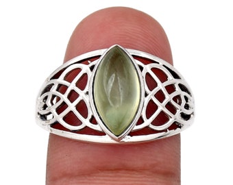 Marquise Prehnite Ring: Sterling Silver Gemstone Ring, 5x10mm