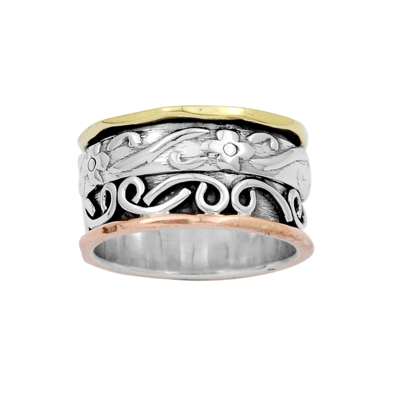 Spin Meditation Ring Wide Band Thumb Ring Silver Handmade Jewelry Handmade Silver /& Brass Ring Two Tone Ring