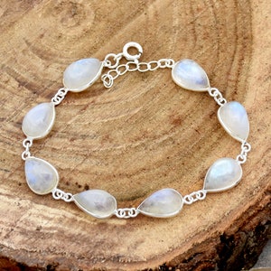 Natural Moonstone Bracelet, 925 Sterling Silver, Bezel Set Bracelet, Pear Gemstone Bracelet, Genuine Moonstone Bracelet, Handmade Jewelry
