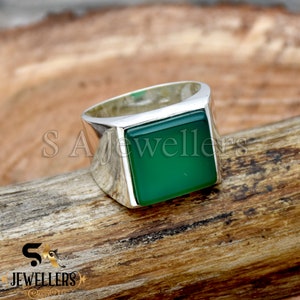 Green Onyx Ring, Men&#39;s Ring, 925 Sterling Silver Ring, Handmade Ring, Square Stone Ring, Wedding Ring, Bohemian Ring, Birthday Gift For Her
