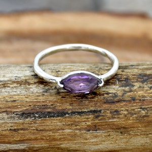 Anillo de amatista morada marquesa hecho a mano: plata de ley 925