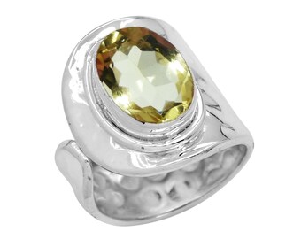 Adjustable Lemon Topaz Ring: 925 Sterling Silver Dainty Jewelry