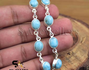 Bracciale regolabile in Larimar: ciondolo fatto a mano in argento sterling 925