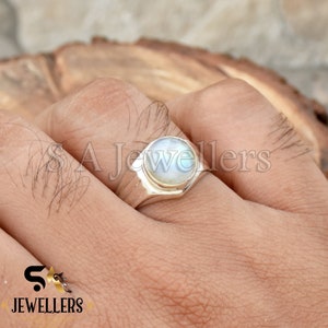 Natural Moonstone Ring, Men&#39;s Ring, 925 Sterling Silver Ring, Handmade Rainbow Ring, Flashy Moonstone Gemstone Ring, Gift For Him Ring