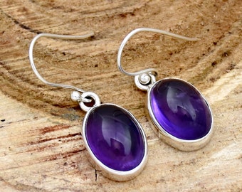 Handmade Sterling Silver Amethyst Earrings: Oval Gemstone Jewelry
