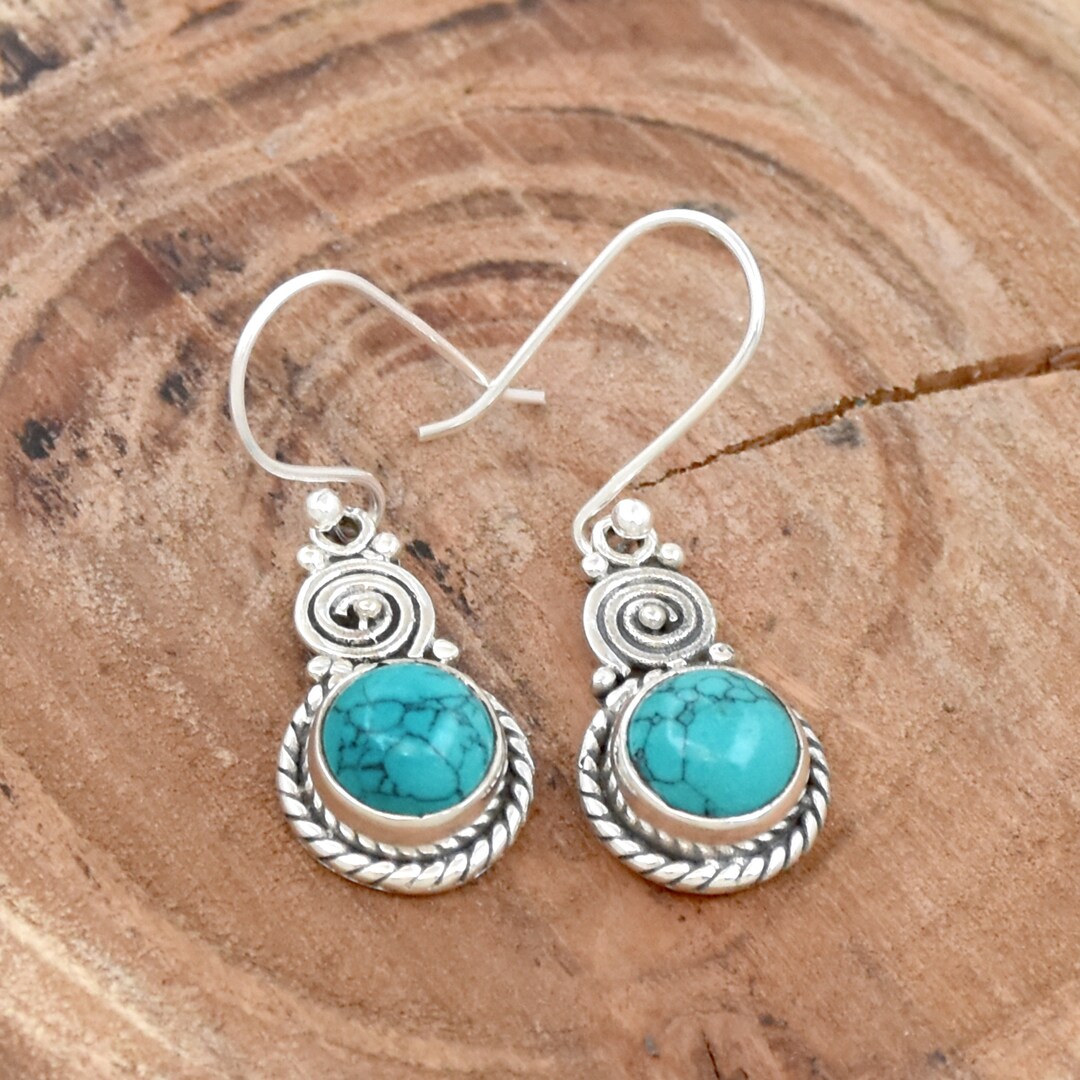 Boucles D'oreilles Pendantes Perles Turquoise Et Feuille Filigrane - Plaqué Or, Dormeuses, Neuf Sans Emballage