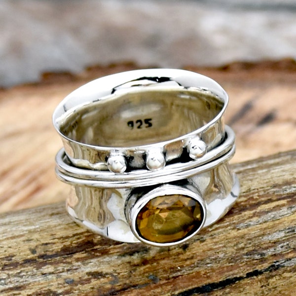 Natural Citrine Ring, 925 Sterling Silver Ring, Citrine Spinner Ring, Handmade Silver Ring, November Birthstone Ring, Handmade Jewelry