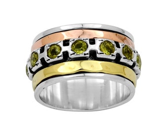 Peridot Spinner Ring, Round Green Peridot Band Ring, 925 Sterling Silver Rings, Peridot Silver Ring, Green Gemstone Ring, August Birthstone