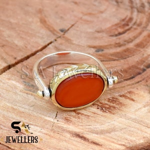 Carnelian Ring, Rotate Ring, 925 Sterling Silver Ring, Two Tone Ring, Handmade Fidget Spinner Ring, Delicate Rotating Ring, Bridesmaids Ring