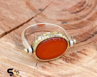 Carnelian Ring, Rotate Ring, 925 Sterling Silver Ring, Two Tone Ring, Handmade Fidget Spinner Ring, Delicate Rotating Ring, Bridesmaids Ring