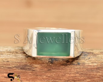 ハンドメイドアクアカルセドニーリング：925スターリングシルバー