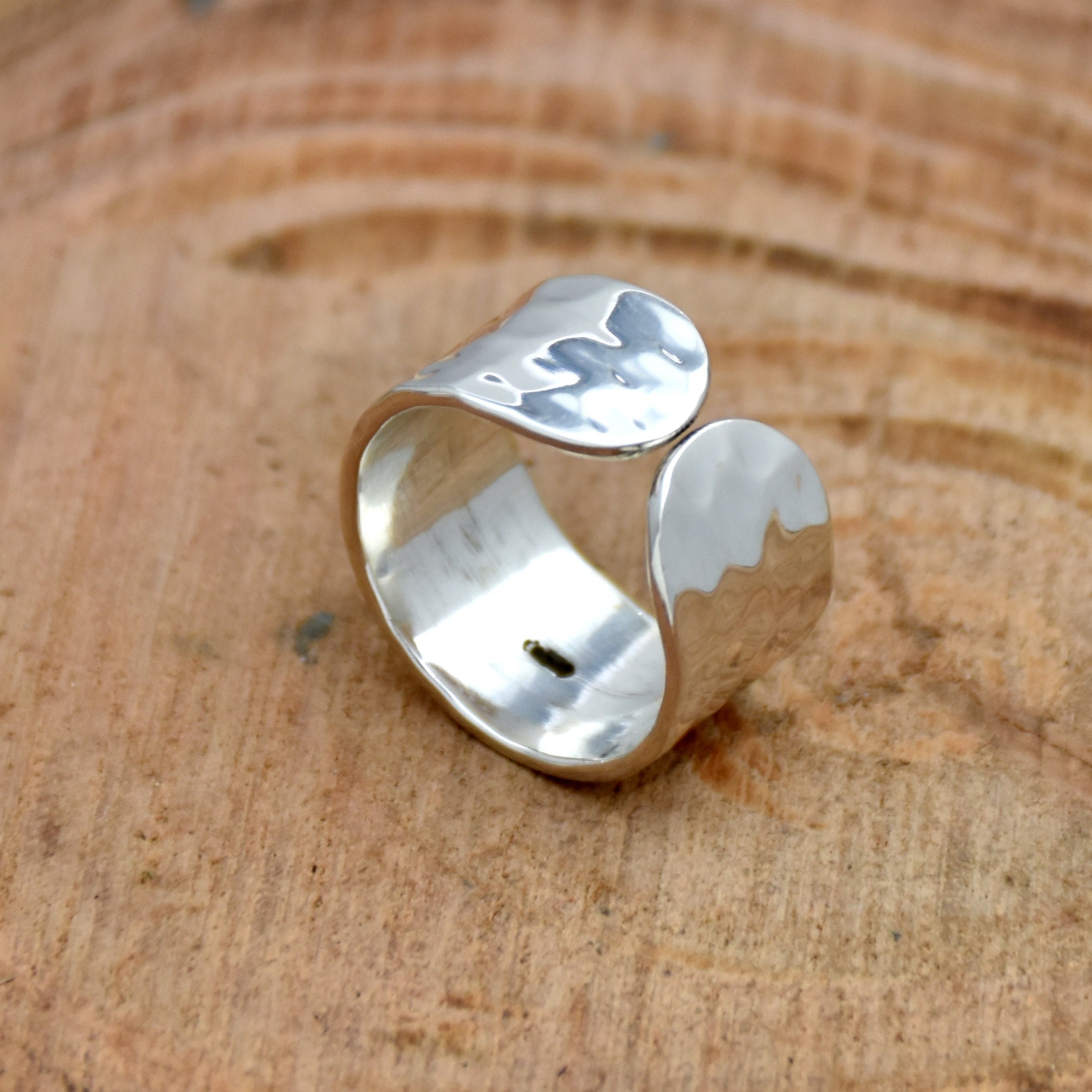 Anello A Fascia In Argento Sterling Martellato: Anello Per Il Pollice Da 7 Mm - Italia - Foto 4