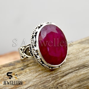 Anello in argento sterling con rubino indiano fatto a mano: gioielli da sposa boho