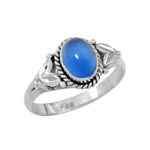 Boho Blue Chalcedony Ring: Handmade 925 Sterling Silver