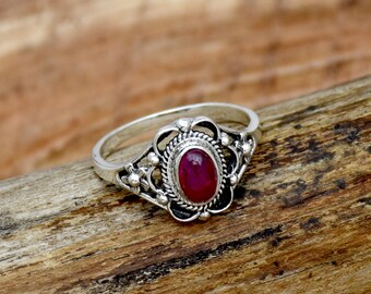 Natural Ruby Ring, 925 Sterling Silver Ring, Handmade Ring, Oval Gemstone Ring, Boho Ring, Anniversary Ring, Filigree Ring, Gift For her