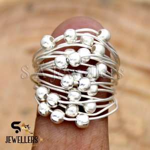Handmade Wraparound Silver Wire ring Sterling Silver Ring Statement Ring Silver wide wrap Ring Multi Layer Silver Ball Ring Handmade Jewelry