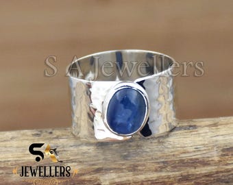 Handmade Blue Kyanite 925 Sterling Silver Adjustable Ring