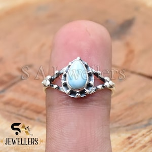 Larimar Ring, 925 Sterling Silver Ring, Handmade Ring, Silver Gemstone Ring, Women Ring, Anniversary Ring, Gift For Her, Minimalist Jewelry