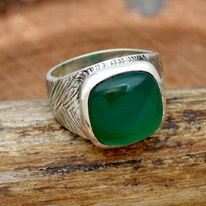Grüner Onyx Ring, 925 Sterling Silber Ring, Herrenring, handgemachter Ring, oxidierter Ring, strukturierter Ring, Onyx Herrenring, Boho-Ring für ihn