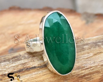 Handmade Sterling Silver Emerald Ring: Bohemian Green Gemstone Ring