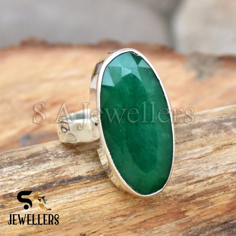 Indian Emerald Ring, 925 Sterling silver, Handmade Ring, Green Emerald Ring, Bohemian Ring, Women Emerald Ring, Wedding Ring, Gift For Her image 1