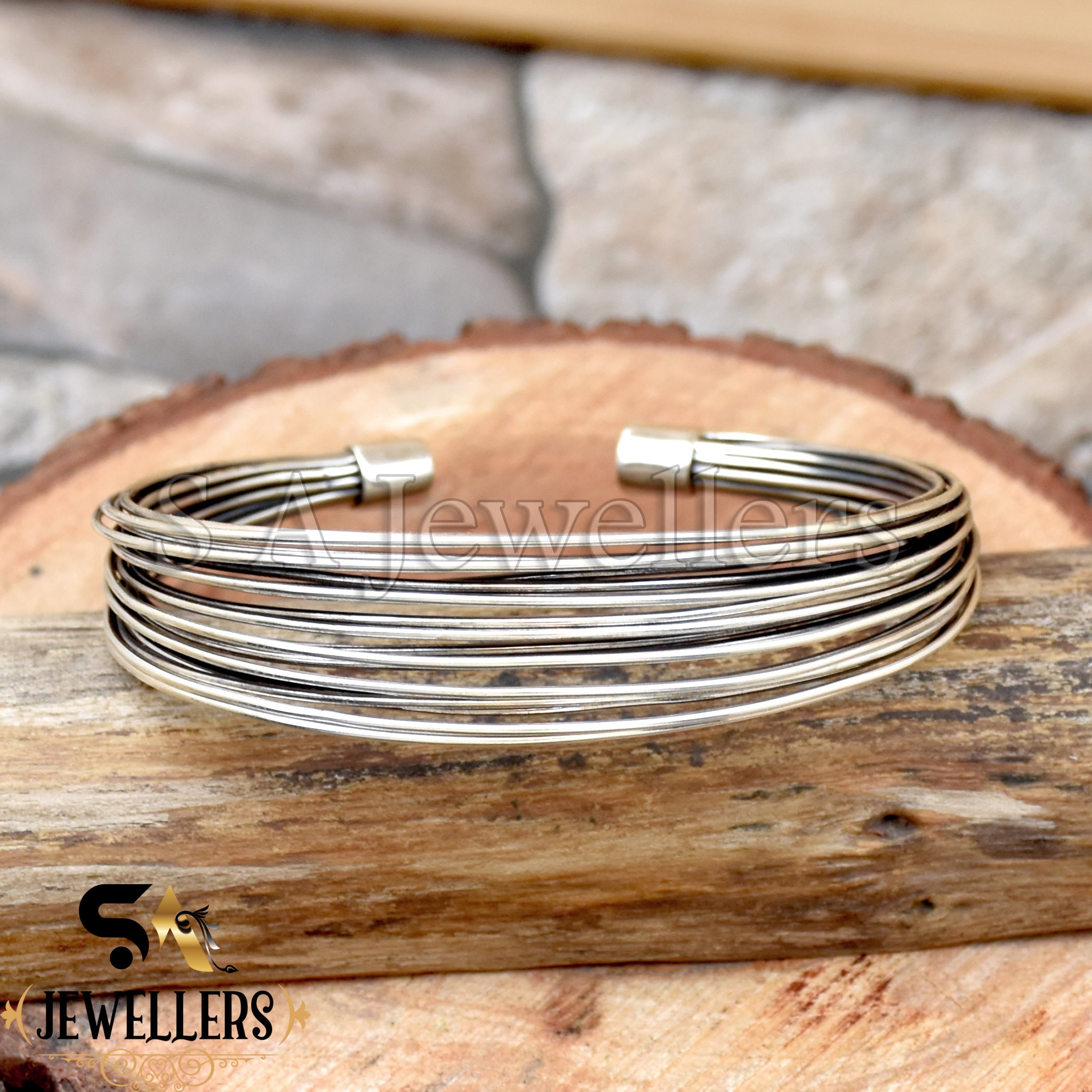 Multi Strand Cuff Bracelet Handmade Wraparound Wire Bracelet 925
