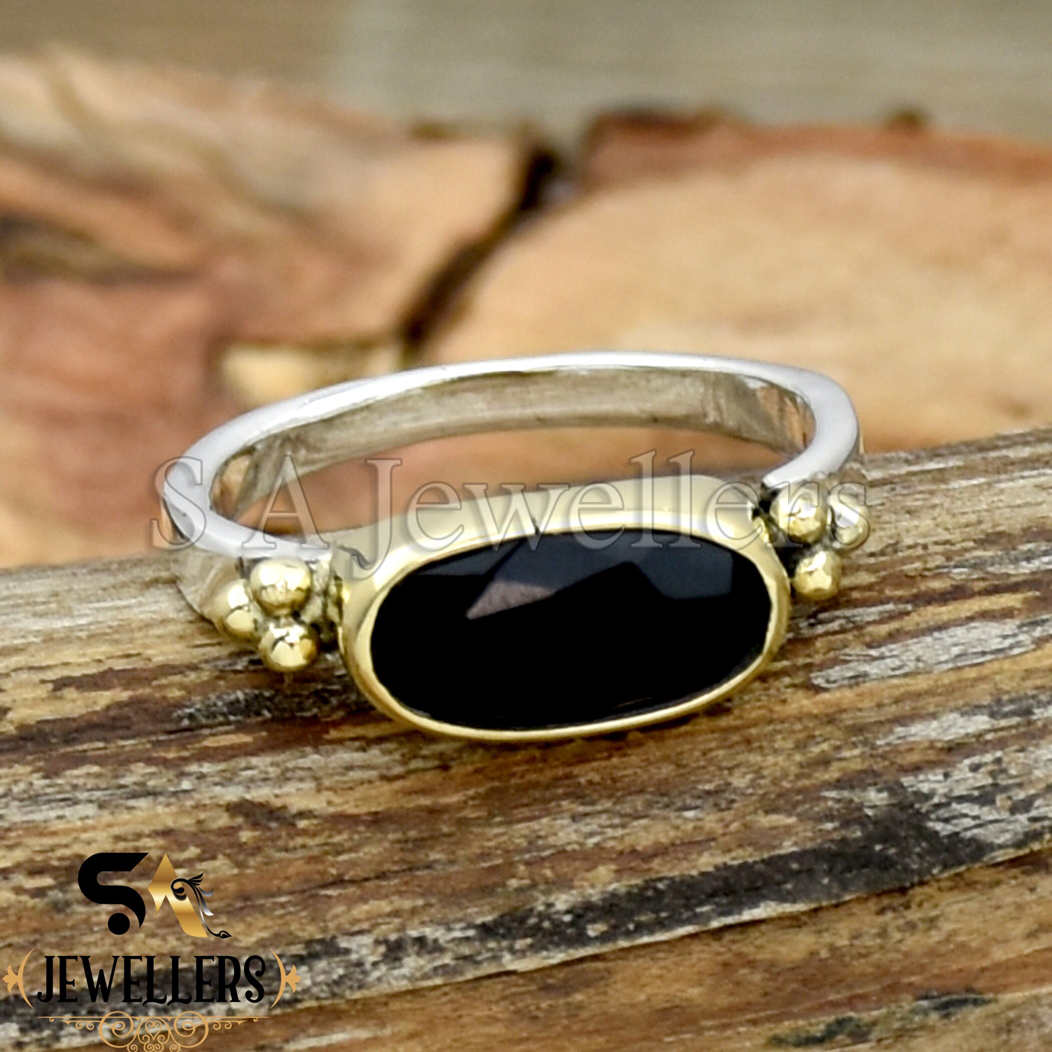 Black Onyx Ring, 925 Sterling Silver Ring, Natural Black