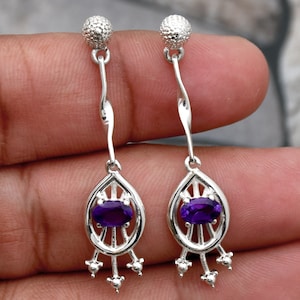 Faceted Amethyst Earrings: Handmade 925 Sterling Silver Jewelry