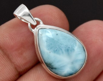 Pear Larimar Pendant: Bohemian Sterling Silver Necklace (15x10mm)