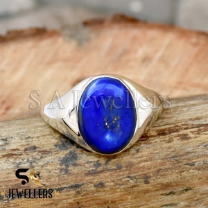 Handmade Oval Lapis Lazuli Ring: 925 Sterling Silver Statement Jewelry