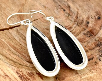 Black Onyx Earring, 925 Sterling Silver Earring, Pear