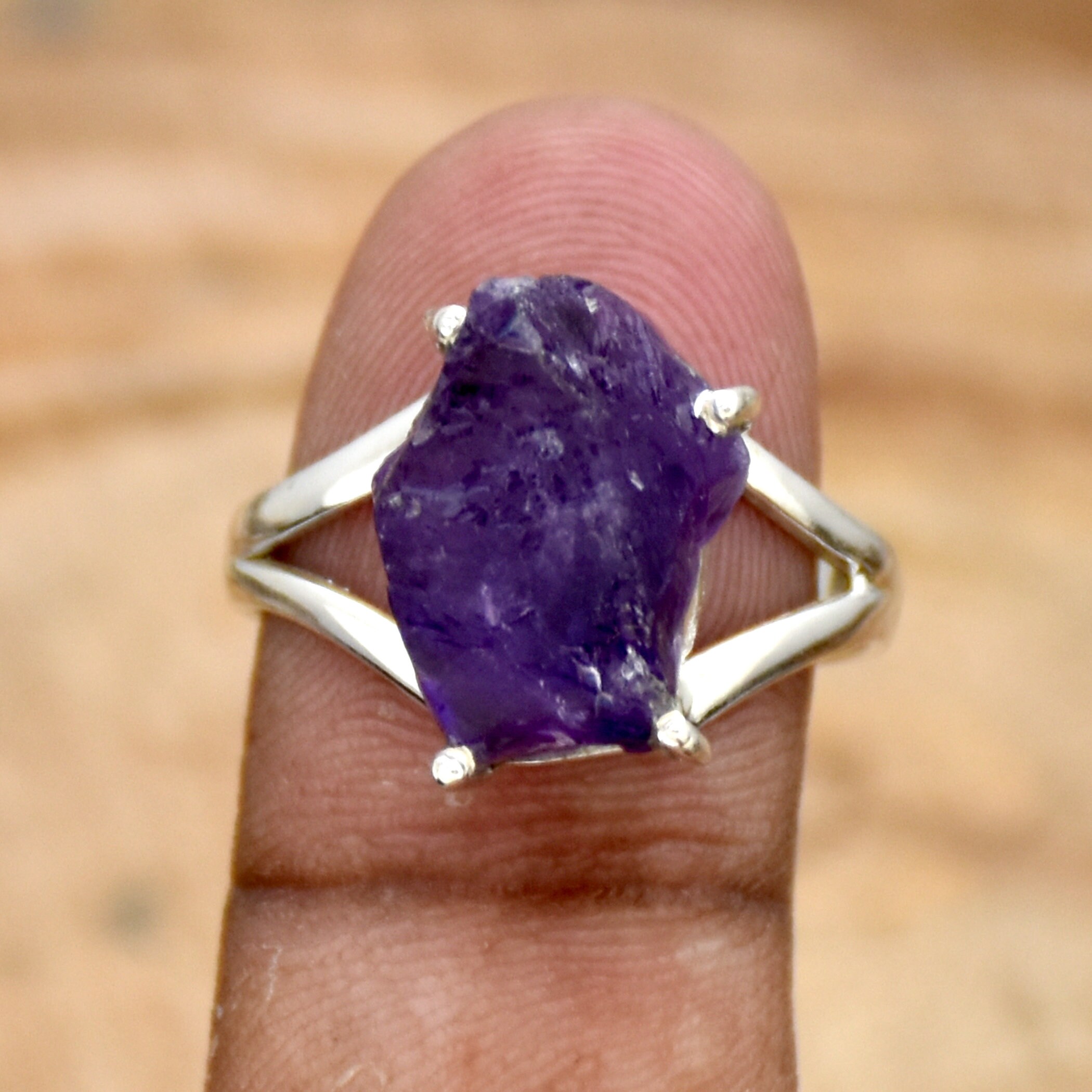 Raw amethyst silver ring sale