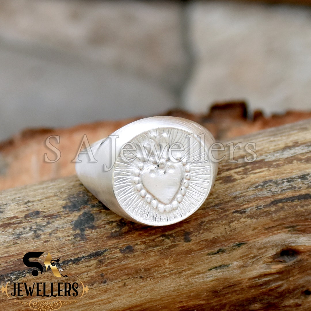 Handmade Sacred Heart Sterling Silver Ring - Matt Finish Statement Ring ...