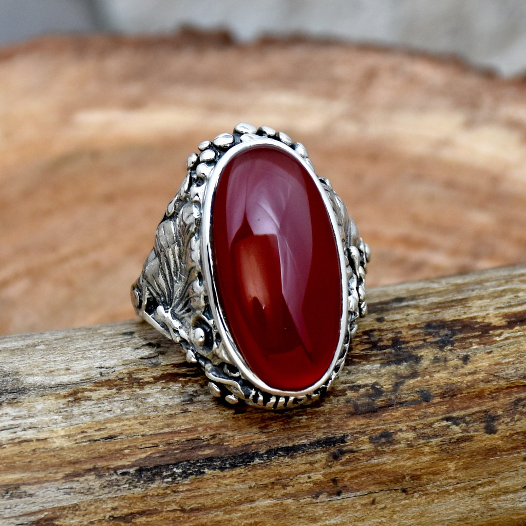 Natural Carnelian Ring, 925 Sterling Silver Ring, Oval Gemstone Ring ...