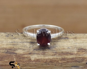 Handmade Oval Garnet Ring: 925 Sterling Silver Engagement Ring